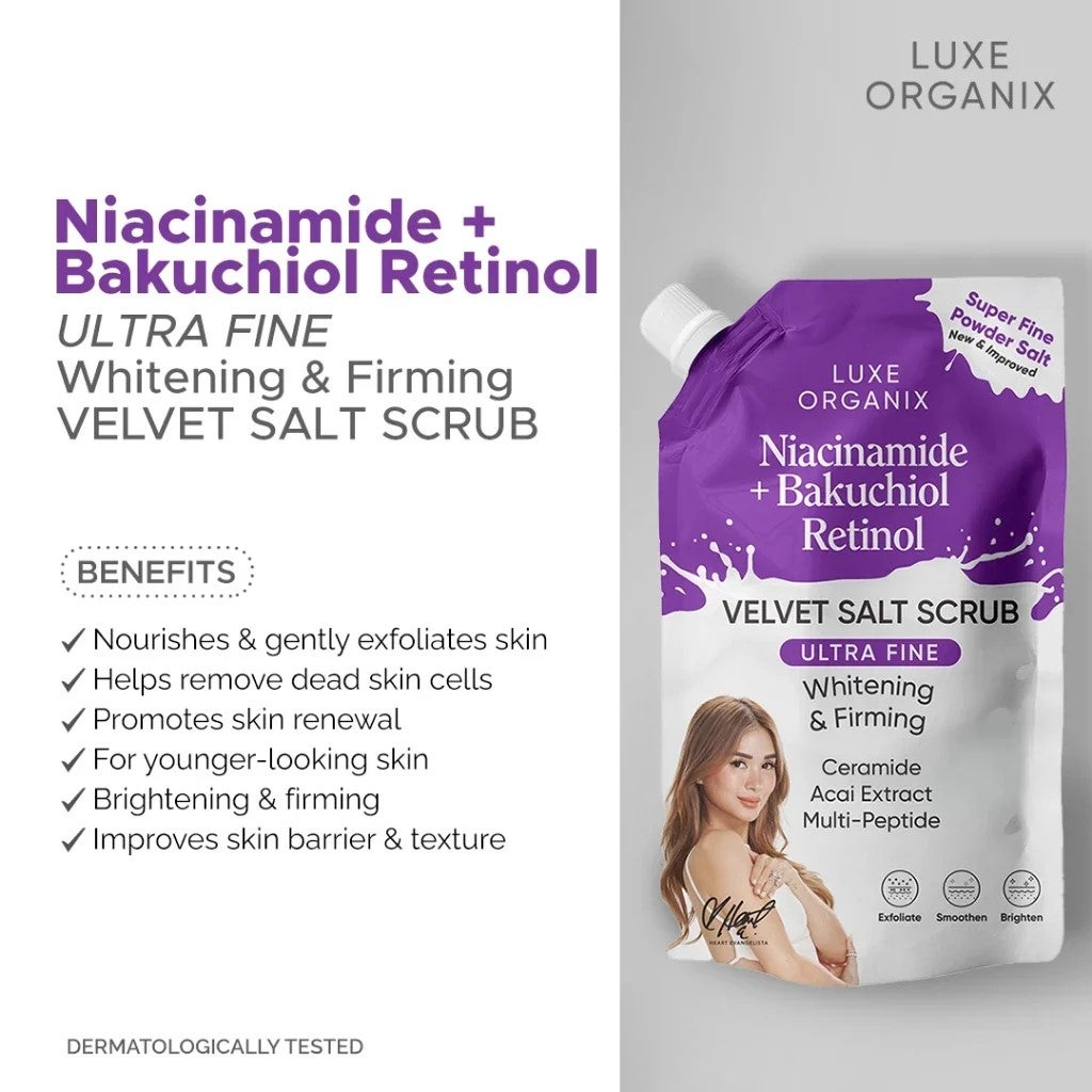 Luxe Organix Niacinamide + Bakuchiol Retinol Velvet Salt Scrub 300g
