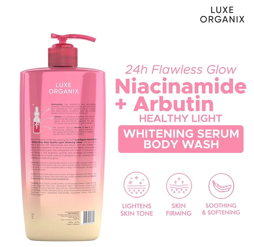 Luxe Organix Niacinamide + Arbutin Healthy Light Whitening Serum Perfume Infused Body Wash 1000G