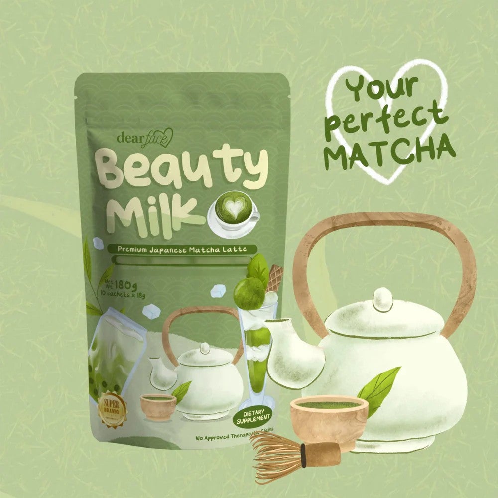 DEAR FACE Beauty Milk Premium Japanese Matcha Latte - Antioxidant Drink 180g