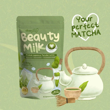 DEAR FACE Beauty Milk Premium Japanese Matcha Latte - Antioxidant Drink 180g
