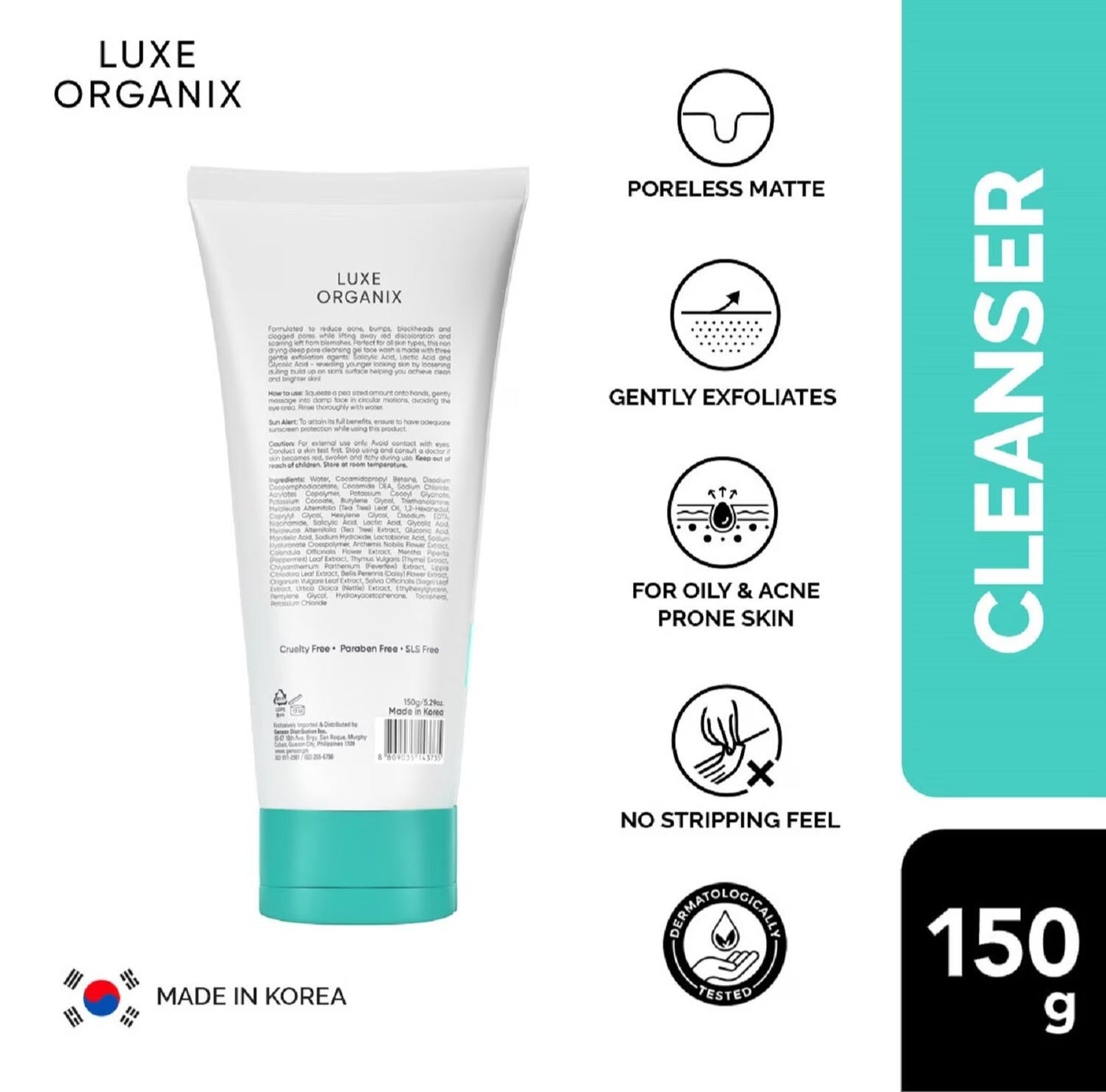 Luxe Organix Miracle Solutions Acne Derm + Gel Cleanser 150g