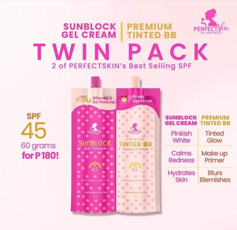 Perfect Skin Twin Pack (Sunblock Gel Cream & Premium Tinted BB Cream) 30g