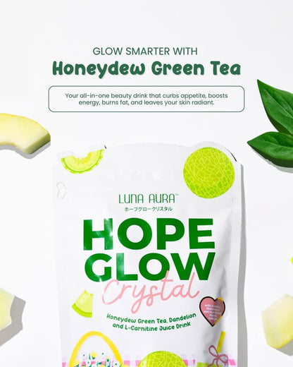 Luna Aura Hope Glow Crystal - "Honey Dew" Green Tea, Dandelion & L-Carnitine Juice Drink