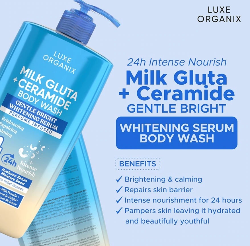 Luxe Organix Milk Gluta + Ceramide Gentle Bright Whitening Serum Perfume Infused Body Wash 1000g