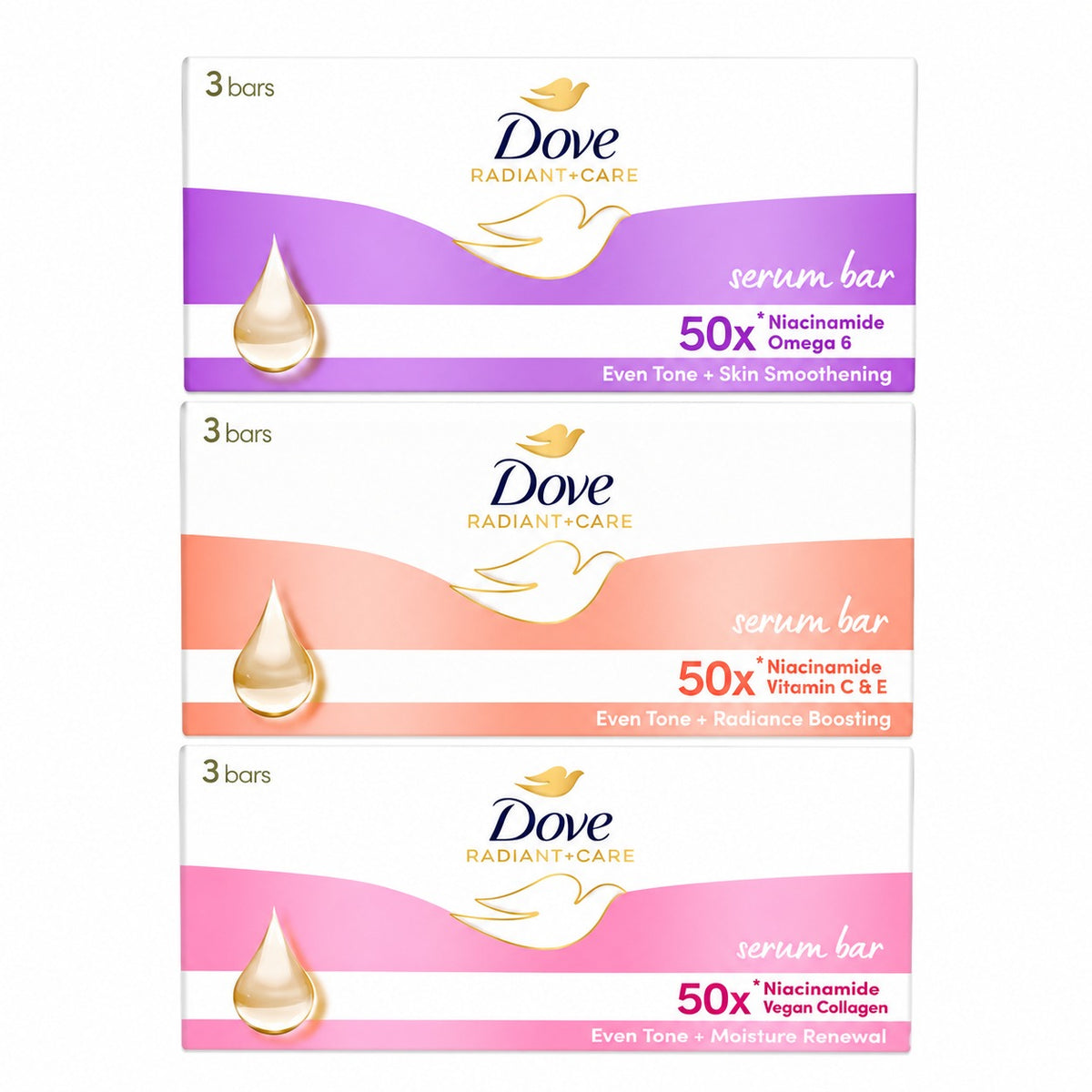 Dove Radiant + Care Serum Bar 3's x 90g