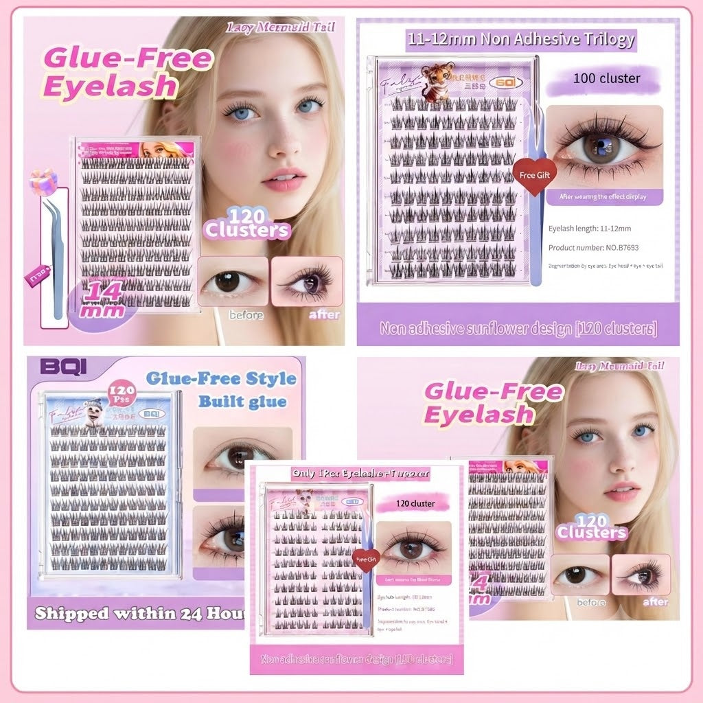 BQI 100-120 Cluster Fale Eyelashes Self Adhesive Softer Lashes